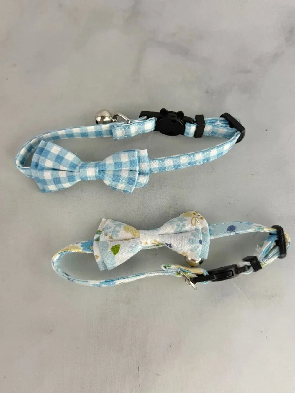 Cat Collar Breakaway with Cute Bow Tie and Bell Plaid Flower 2 Pack/Set